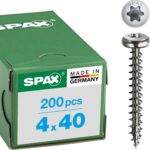 SPAX Universalschraube aus Edelstahl rostfrei A2, 4,0 x 40 mm, 200 Stück, T-STAR plus, Halbrundkopf, Vollgewinde, 4CUT, 0207000400403