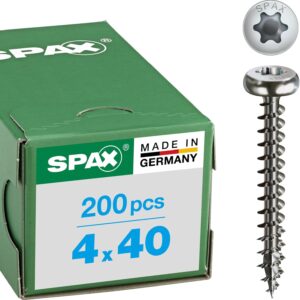 SPAX Universalschraube aus Edelstahl rostfrei A2, 4,0 x 40 mm, 200 Stück, T-STAR plus, Halbrundkopf, Vollgewinde, 4CUT, 0207000400403