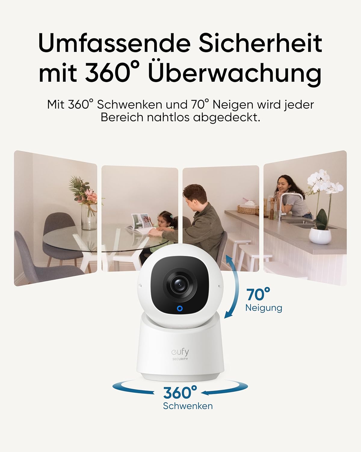 eufy Indoor Cam C220, 2K Überwachungskamera Innen, 360° Schwenk-/Neigefunktion, Indoor-Kamera mit WLAN, KI für Menschen/Bewegungen, Ideal als Babyphone/Haustierkamera/Sicherheit Zuhause – Bild 3
