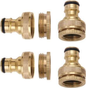 4 Stück Messing Schlauchanschluss 1/2 Zoll und 3/4 Zoll 2-in-1 Anschluss Gartenschlauch Anschluss Adapter Wasserhahn und Garten Schlauch Schlauchverbinder