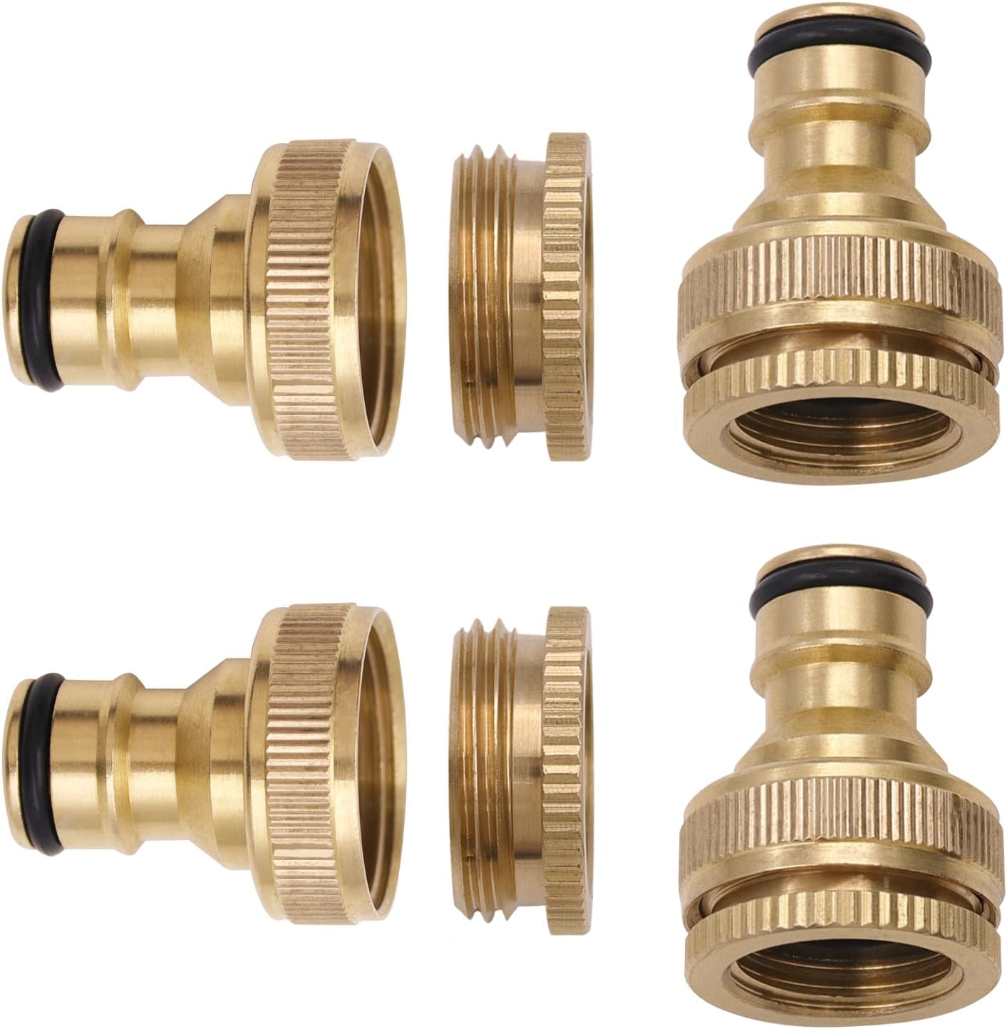 4 Stück Messing Schlauchanschluss 1/2 Zoll und 3/4 Zoll 2-in-1 Anschluss Gartenschlauch Anschluss Adapter Wasserhahn und Garten Schlauch Schlauchverbinder