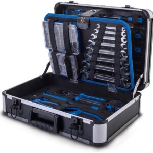 Scheppach TB225 Aluminium Werkzeugkoffer gefüllt 235-tlg Werkzeug Set | Werkstattkoffer bestückt mit Schraubenschlüssel, Hammer, Zange, Schraubenzieher, Werkzeugkiste für Werkstatt und Haushalt