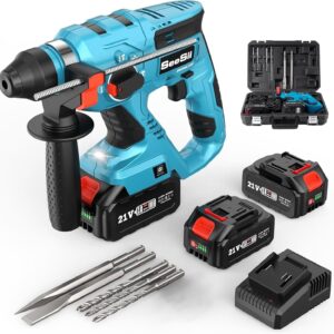 Seesii 4-in-1 Akku Bohrhammer Set: 2 x 4,0Ah Batteries, 2,1J Brechkraft, Bürstenloser Motor, SDS-plus, Sicherheit Anti-Twist, Akku Schlagbohrmaschine für Renovierungs- und Heimwerkerprojekte