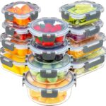 KUMD Vorratsdosen Glas mit Deckel 12er Set (12-Pack) - 24-teiliges Borosilikatglas Frischhaltedosen für Mikrowelle & Meal Prep - Rund, Eckig & Quadratisch, Ofenfest