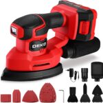 Deltaschleifer Akku Schleifer für Holz: DEKOPRO 20V Dreieckschleifer Multischleifer 13000 U/min, Schleifmaschine mit Absaugung, 3 Zusatzzubehör und 12 Schleifblättern, zum Schleifen Polieren Rot