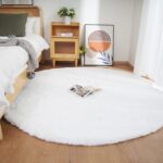 Ghouse Teppich Rund 150x150 cm Weiß Flauschig Weich Wohnzimmer Schlafzimmer Dekoration rutschfest Kurzflor Teppich Waschbarer Carpet