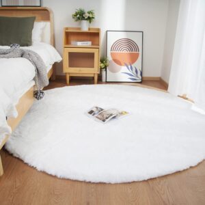 Ghouse Teppich Rund 150x150 cm Weiß Flauschig Weich Wohnzimmer Schlafzimmer Dekoration rutschfest Kurzflor Teppich Waschbarer Carpet