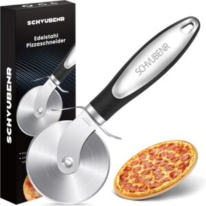 SCHVUBENR Premium Pizzaschneider - Superscharfer Pizzaroller aus Edelstahl - Leicht zu schneiden und zu reinigen - Spülmaschinenfest - Für große und kleine Pizza - Küchenutensilien - Schwarz