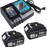 2X 18V 5,0Ah Ersatzakku für Makita + 4A DC18RC Ladegerät Kompatibel mit Makita 14.4V-18V BL1830 BL1850 BL1840 BL1860 BL1820 etc Werkzeugakku und DC18RC DC18RD DC18SF DC18RA DC18RF Ladegerät