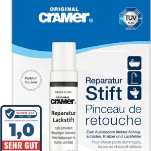 Cramer Reparatur Lackstift weiss alpin - hochwertiger Sanitärlack für Keramik, Emaille & Acryl. Ideal für Badewannen, Waschbecken & Fliesen - schnelle und einfache Ausbesserungen im Bad