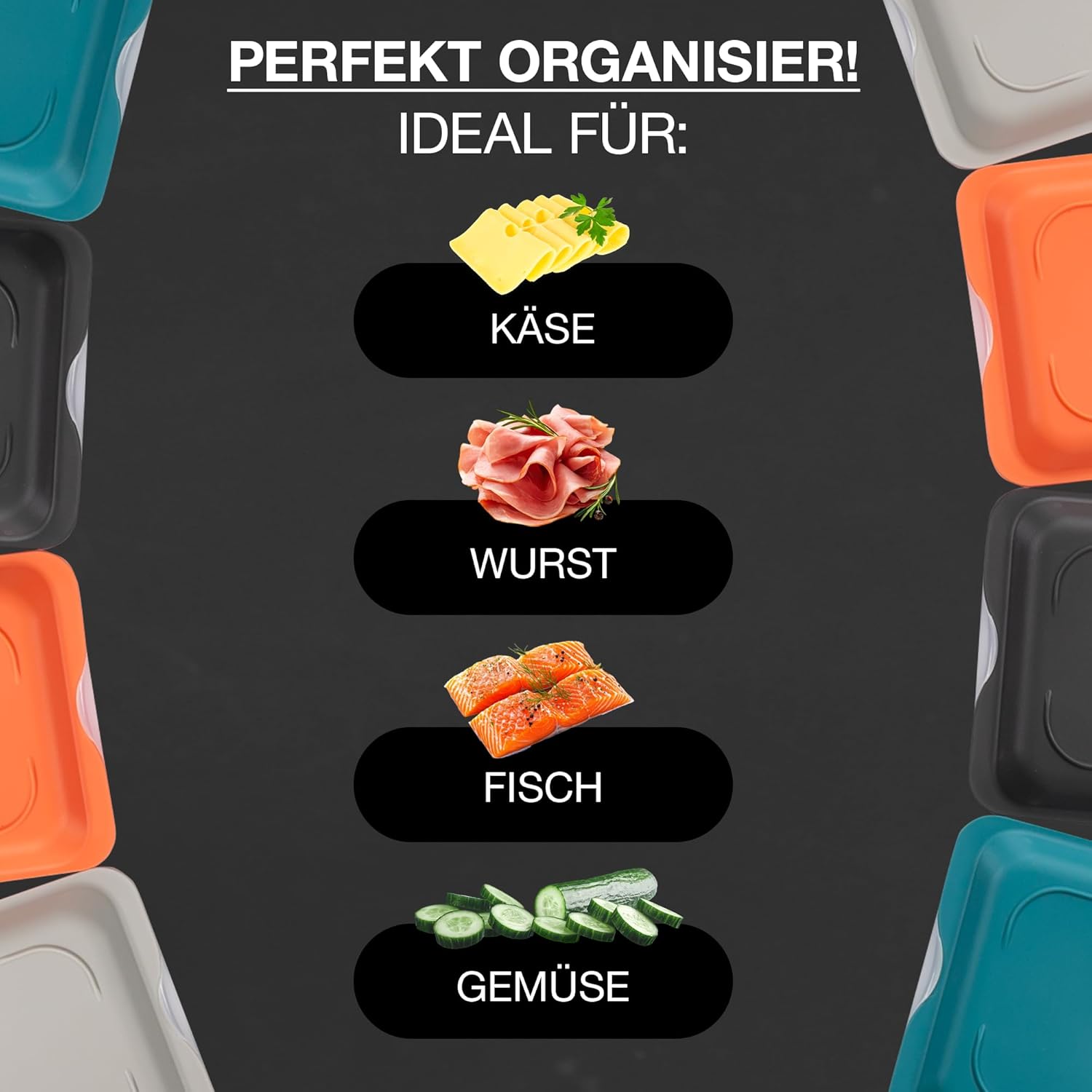 Moritz & Moritz 4er Set Aufschnittbox stapelbar – Frischhaltedosen mit Deckel zur Aufbewahrung von Wurst, Käse, uvm. – inkl. Tafelsticker zum Beschriften – Bild 4