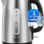Midea Wasserkocher Edelstahl 1.7L, BPA-freier Wasserkocher, 2200W Schnellkochfunktion, Kettle mit Wasserstandsanzeige, LED-Leuchtanzeige, 360°-Basis, Trockenlaufschutz, MKE17M1ADS
