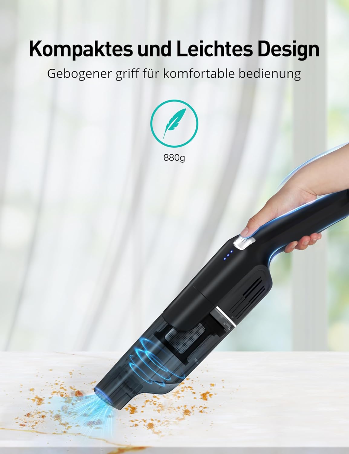 Aspiron Handstaubsauger Akku, 18000Pa & Schnellladestation, Starke Absaugung, HEPA-Filter, Akkusauger Klein für Autos, Zuhause, Büro – Bild 4