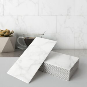 BeNice Matt Große Wandfliesen Selbstklebend Küche,Badezimmer Marmor Fliesenaufkleber Wasserdicht CM 10x20 (Carrara Weiß,23 Stücke)