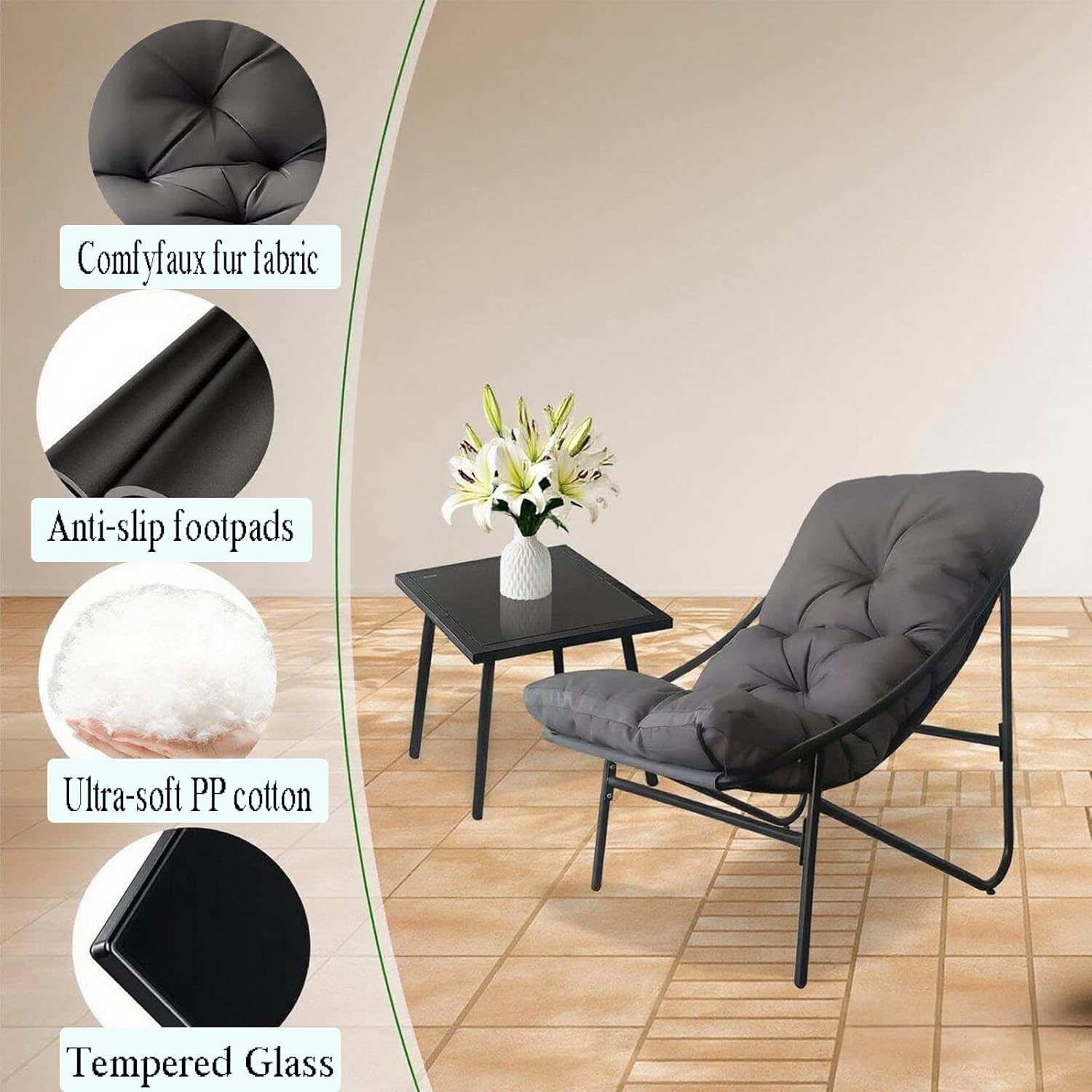 Gartenmöbel Set 3 teilig, Balkonmöbel Set, Balkonmöbel Kleiner Balkon mit Abnehmbar Kissen & Tisch, Lounge Gartenmöbel, Bequemer Balcony Furniture Sitzgruppe (grau) – Bild 4