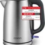 COSORI Wasserkocher Edelstahl, BPA frei, 1,7 L, Strix-Technologie, kocht in 3 Minuten, 2200W, Große Öffnung, Trockengehschutz, 360° drehbarer Sockel, Silber-schwarz