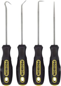 Proxxon Micro Spezial-Haken Set 4-teilig (gerade Spitze, volle Hakenspitze, Winkelspitze, 2-K Griff, Werkzeug für KFZ, Handwerk + Industrie) 22700