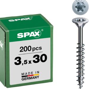 SPAX Universalschraube, 3,5 x 30 mm, 200 Stück, T-STAR plus, Senkkopf, Teilgewinde, 4CUT, WIROX A3J, blank verzinkt, 0191010350303