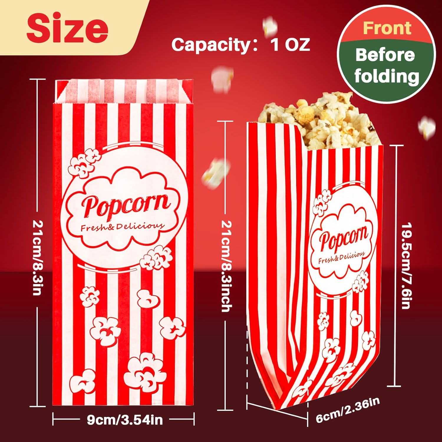 MAQIHAN Popcorn Tüten 100 stück - Popcorntüten Popcorn Klein 100 Stück Movie Night Filmabende Tüten Maschinen Papiertüten Zubehör Popcornmaschine Papier Behälter Snacktüten – Bild 2
