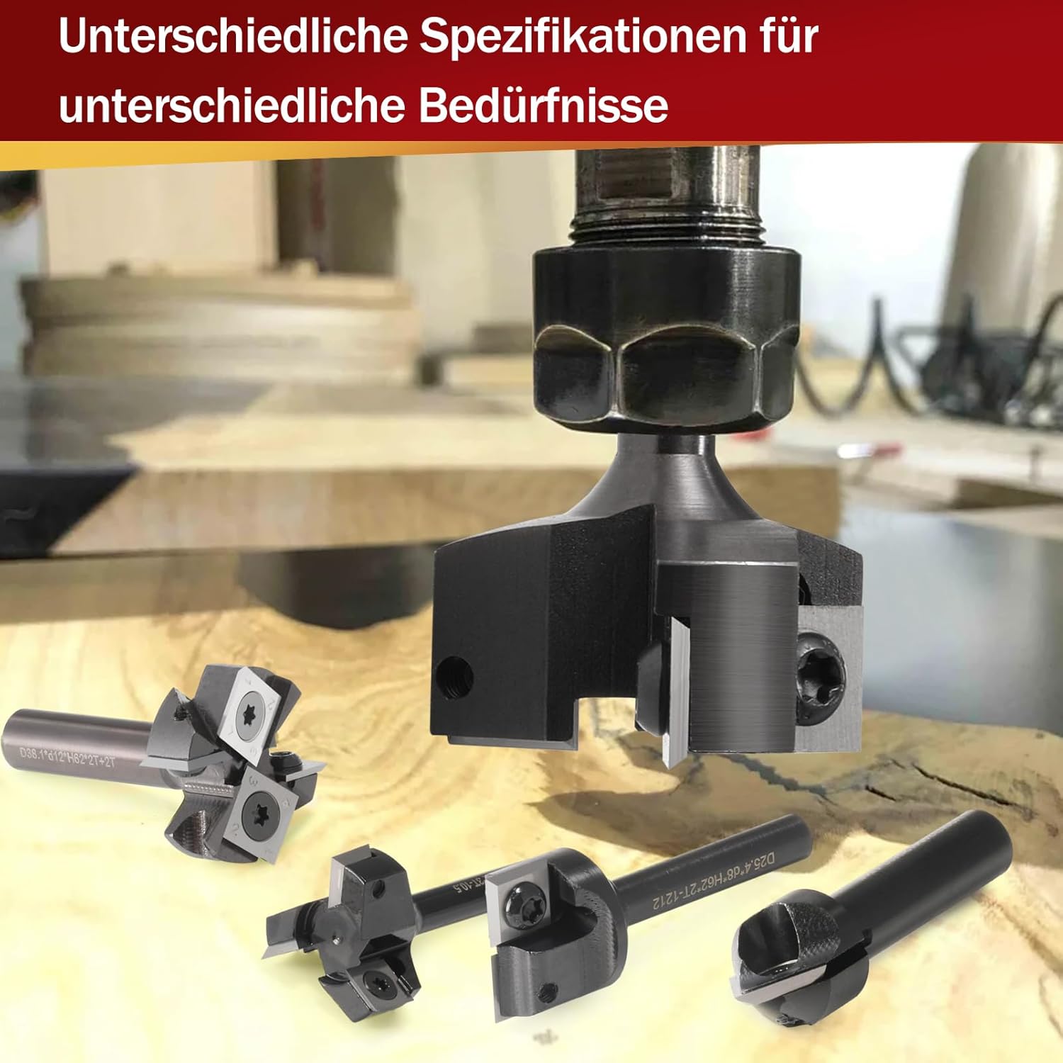 Planfräser 8mm Schaft 3 Flöten mit Austauschbaren Hartmetallmessern(12x12x1.5mm, 35°) für Holz Durchmesser 39mm, CNC Plattenfräser Reinigung Fräser für Oberfräse/CNC Maschinen(D=39 S=8) – Bild 5