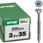 SPAX Universalschraube, 3,5 x 35 mm, 200 Stück, T-STAR plus, Senkkopf, Teilgewinde, 4CUT, WIROX A3J, blank verzinkt, 0191010350353