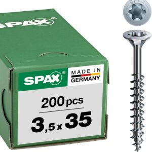 SPAX Universalschraube, 3,5 x 35 mm, 200 Stück, T-STAR plus, Senkkopf, Teilgewinde, 4CUT, WIROX A3J, blank verzinkt, 0191010350353