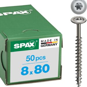 SPAX Holzbauschraube aus Edelstahl rostfrei A2, 8,0 x 80 mm, 50 Stück, T-STAR plus, Tellerkopf, Teilgewinde, 4CUT, 0257000800805
