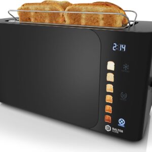 Balter Toaster 4 Scheiben, Touch Bedienung, Langschlitz, Edelstahl, Brötchenaufsatz, LCD Display Langschlitztoaster, Auftaufunktion, Brotzentrierung, TS-44 Schwarz matt