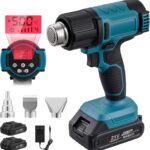 21V Akku-Heißluftgebläse, 350W Heißluftpistole, 5s Schnellheizung bis 550℃, Überhitzungsschutz, 3 Düsen, Heißluftfön Akku für Heimwerken Lackentfernung Rohrauftauung