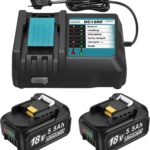DC18RC 18V Ladegerät + 2 Stück 5,5Ah Ersatzakku Kompatibel mit Makita Akku und Ladegerät, 18V ErsatzAkkus BL1860B BL1850B BL1860 BL1850 BL1840