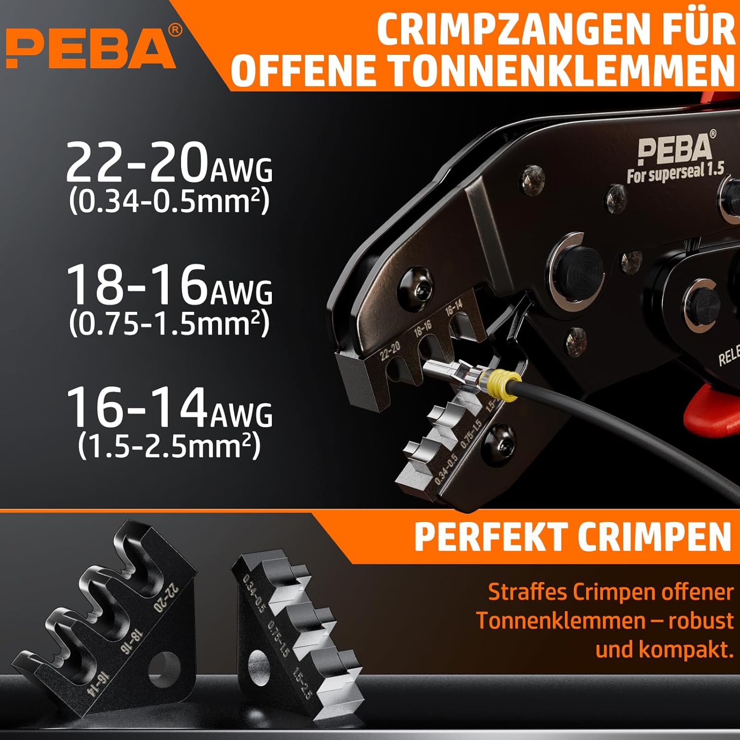 PEBA Crimpzange Wasserdicht Kfz Stecker Set, Crimpzangen 0.34-2.5mm², 1/2/3/4/5/6 Polig Steckverbinder für Auto und Motorrad,Boot, mit Abisolierzange, Abziehwerkzeug – Bild 2