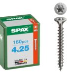 SPAX Edelstahlschraube 4 x 25 mm, 180 Stück - Vollgewinde, Senkkopf, T-STAR plus T20, 4CUT, rostfreier Edelstahl A2-8000000287534