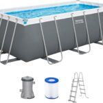 Bestway Power Steel Frame Pool Set mit Filterpumpe 412 x 201 x 122 cm, grau, eckig