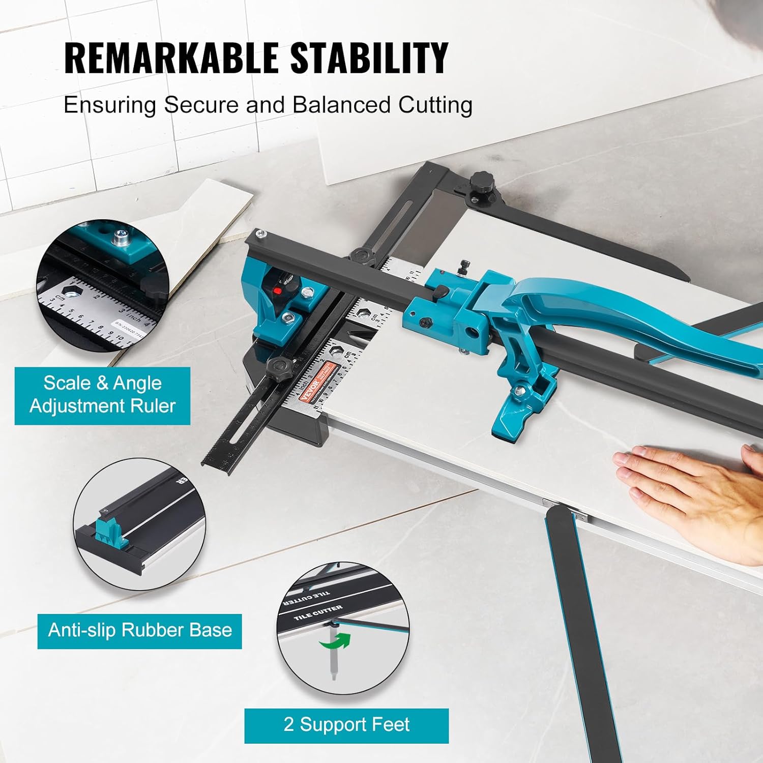 VEVOR Fliesenschneider mit einer Gesamtschnittlänge von 1200mm, Schnittstärke 4-15mm Mindest. Schnittbreite 25mm Fliesenschneidmaschine inkl. Extra Schneidrad Fliesenverlegungs-& Renovierungsprojekten – Bild 4