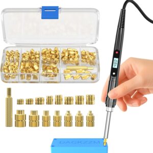 Gewindeeinsätze Lötspitzen Set 80W Temperatur Einstellbar Lötkolben mit Einschmelzhilfe, 220tlg Messing Gewindeeinsatz 3D Druck M2 M2.5 M3 M4 M5 M6 M8