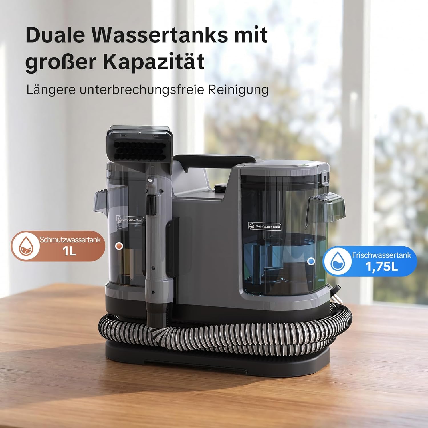 Lubluelu Nasssauger Polsterreiniger Gerät, 600 W - 18 kPa Teppichreiniger Waschsauger, tragbares Teppich-Reinigungsgerät mit Selbstreinigung und langem Schlauch für Teppiche, Sofas & Auto-Innenräume – Bild 4