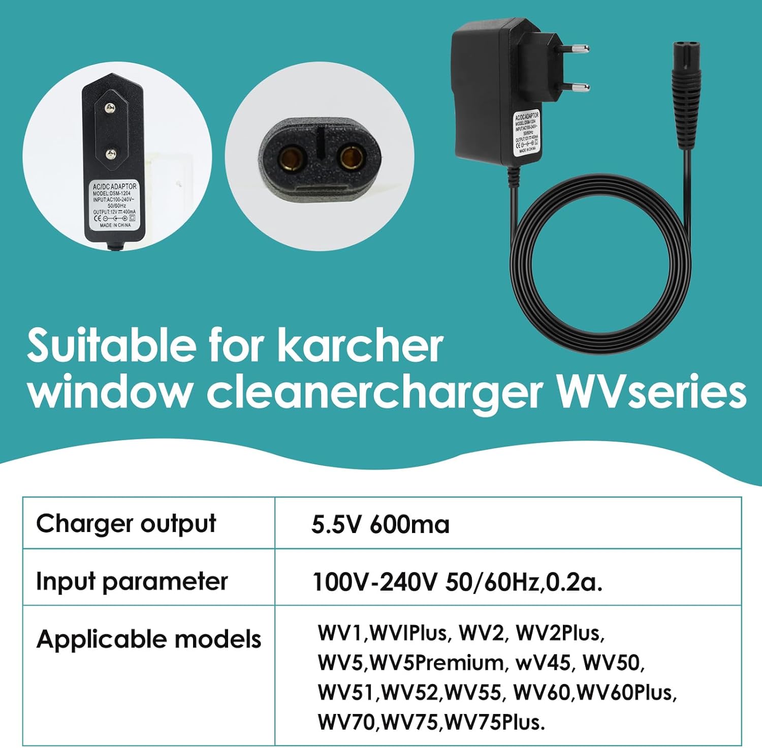 Ersatz-Ladegerät DC 5,5 V, kompatibel mit Kärcher Fensterreiniger KV4, WV1, WV2, WV45, WV5, WV52, WV55 und mehr, Sicherheit und Langlebigkeit – Bild 3
