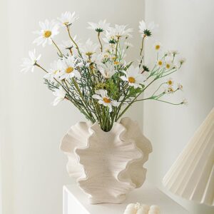 Keramik Vase, SUKIYPO Beige Moderne Vasen für Nordisches, Vasen Deko, ästhetische Boho Blumenvase für Zuhause, Wohnzimmer, Büro, Bauernhaus, Couchtisch Dekoration