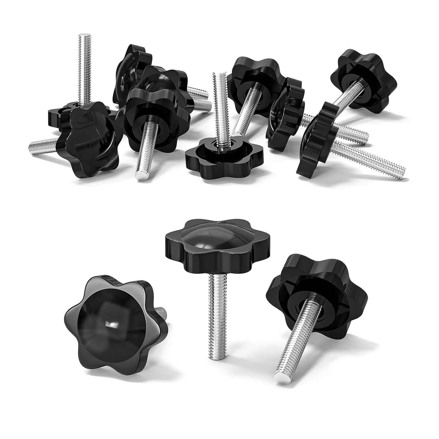 10 Stück Sterngriffschraube, Schrauben mit Griff M6x30mm, Rändelschraube, Sternkopfschraube, Sterngriffmutter, Klemmknopf für Werkzeugmaschine, Maschine(Schwarz)