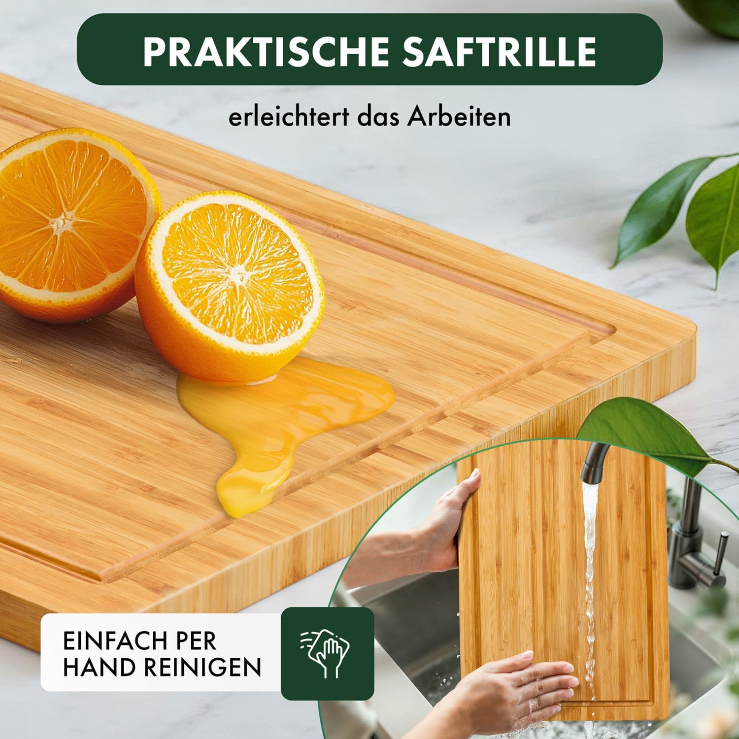 Blumtal Schneidebrett aus 100% Bambus - antiseptisches Holz-Brett mit Saftrille, Holz-Brettchen, 45x30x2cm 5 Blumtal Schneidebrett aus 100% Bambus - antiseptisches Holz-Brett mit Saftrille, Holz-Brettchen, 45x30x2cm – Bild 5