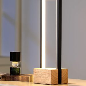 EDISHINE LED Tischlampe aus Holz, Touch Dimmbar & Memory-Funktion, Nachttischlampe mit 3 Farbtemperaturen, 350 Lumen, integrierte moderne Tischleuchte für Wohnzimmer, Büro, Geschenk