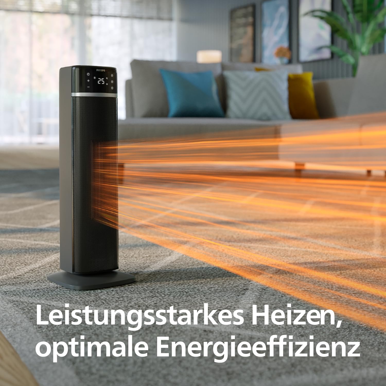 Philips 5000 Turmheizlüfter, 2000W, App-gesteuert, bis zu 50% Energieersparnis, Temp-Anzeige, 5 Sicherheitsfunktionen, 4 Modi, 60° Oszillation, leise, schwarz/grau (CX5120/11) – Bild 3