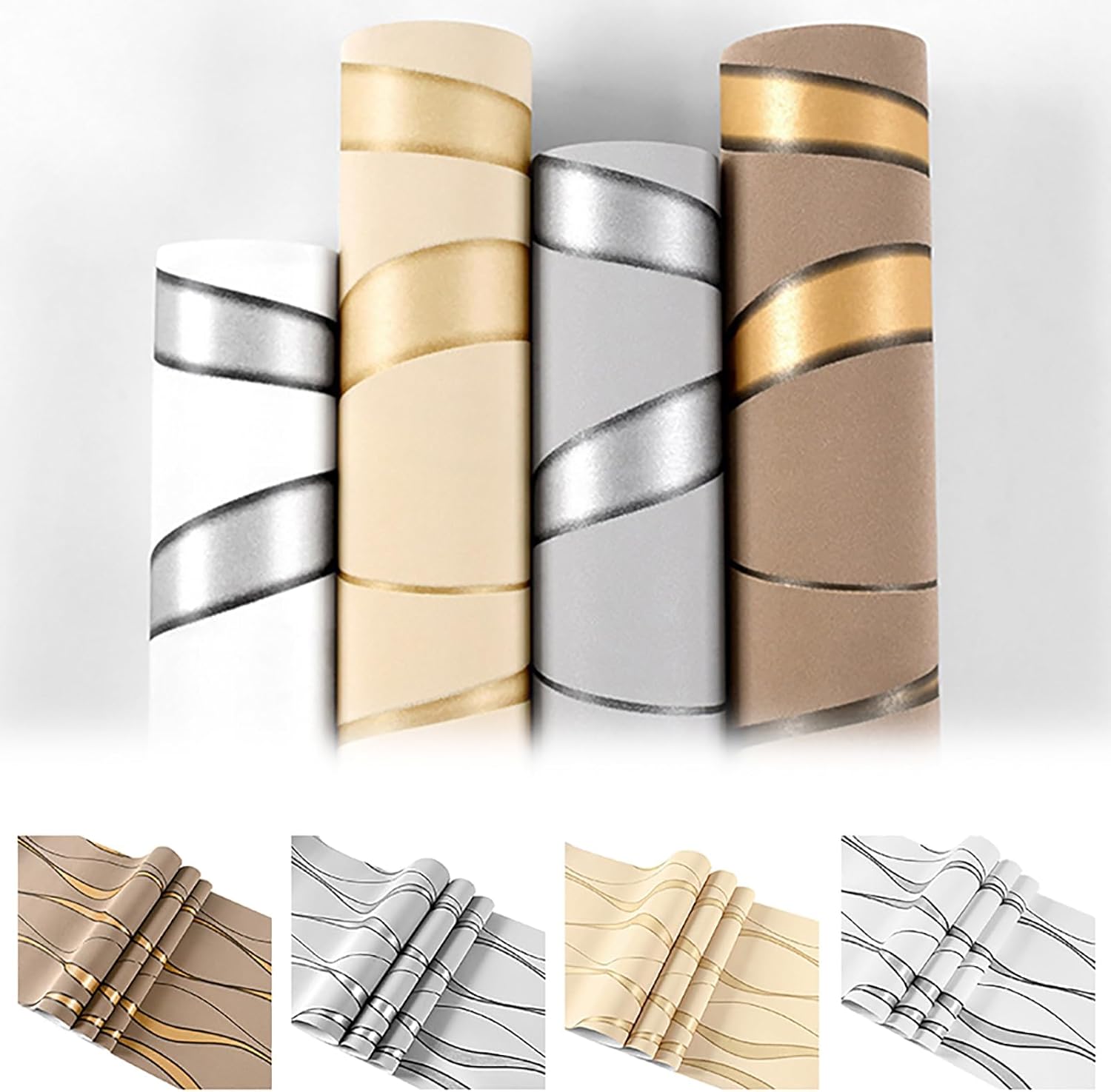 Tapeten Vliestapete 3D Effekt Für Schlafzimmer Wohnzimmer 9,5 M X 0,53 M Wanddekoration Tapete Gewellten Streifen Moderne Wallpaper Weiß – Bild 4