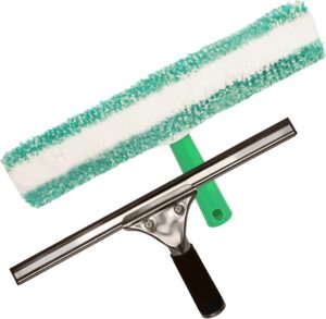G.I.V. - Fensterreinigungs Set - T-Träger mit abrasivem Mikrofaserbezug für hartnäckigen Schmutz + Fensterabzieher aus Aluminium mit Gummilippe -Fensterabzieher, Glasreinigung, Fensterputz Ausrüstung