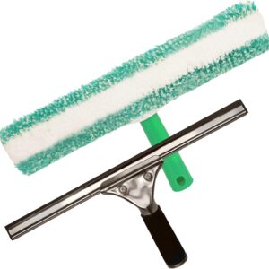 G.I.V. - Fensterreinigungs Set - T-Träger mit abrasivem Mikrofaserbezug für hartnäckigen Schmutz + Fensterabzieher aus Aluminium mit Gummilippe -Fensterabzieher, Glasreinigung, Fensterputz Ausrüstung