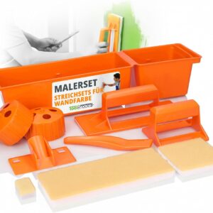 Malerset Streichsets für Wandfarbe Schwer zugängliche Stellen 9 Teilig Streichkissen Set Saugfähigen Schwämmen Farbwanne mit Walze Acrylfarben Ölfarben Wasserbasierte Farben Lackierwanne