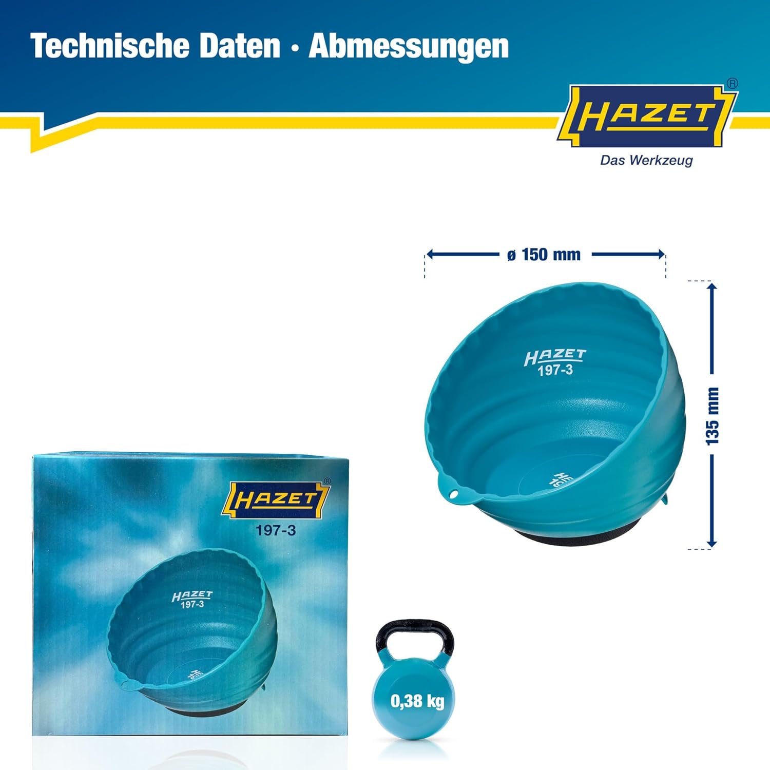 HAZET Magnetschale 197-3, 150 mm Durchmesser, aus leichtem Kunststoff mit robustem, starken Magnet - besonders praktisch zur Aufbewahrung von Kleinteilen wie Schrauben – Bild 5