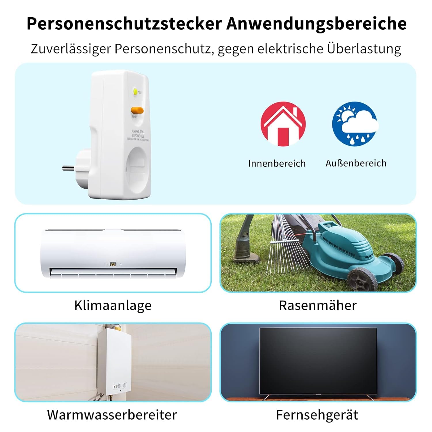 Fi Schutzschalter Steckdose,Personenschutzstecker Anti-Leckagen und Elektro-Schock, 10mA-Schutzkontakt 230 V,16A Schutzschalter Stecker, passend für Haushalt Geräte, Werkzeuge, außen – Bild 2