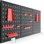 Arebos Werkzeugwand 3-teilige Lochwand Werkstatt | 17-teiliges Hakenset & Halterungen | 117,6 x 59,5 x 2 cm | Werkzeuglochwand aus Metall für Werkstatteinrichtung inkl. Montagematerial | Rot