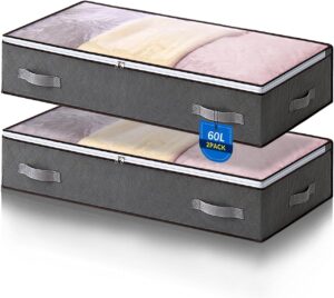 AIOR 2 Stück 60L Unterbettkommode mit Sichtfenster, Faltbare Unterbett-Aufbewahrungstasche Kleideraufbewahrung, Decken Organisator Lagerbehälter, 80x50x15cm